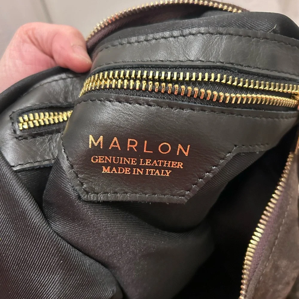 Marlon Made In Italy Dark Brown Suede Hobo Bag- Genuine Leather - Picture 15 of 16